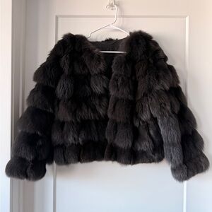 Real Fox Fur Jacket Cropped Coat Dark Black Silver Fox 🦊 Winter Coat Like New